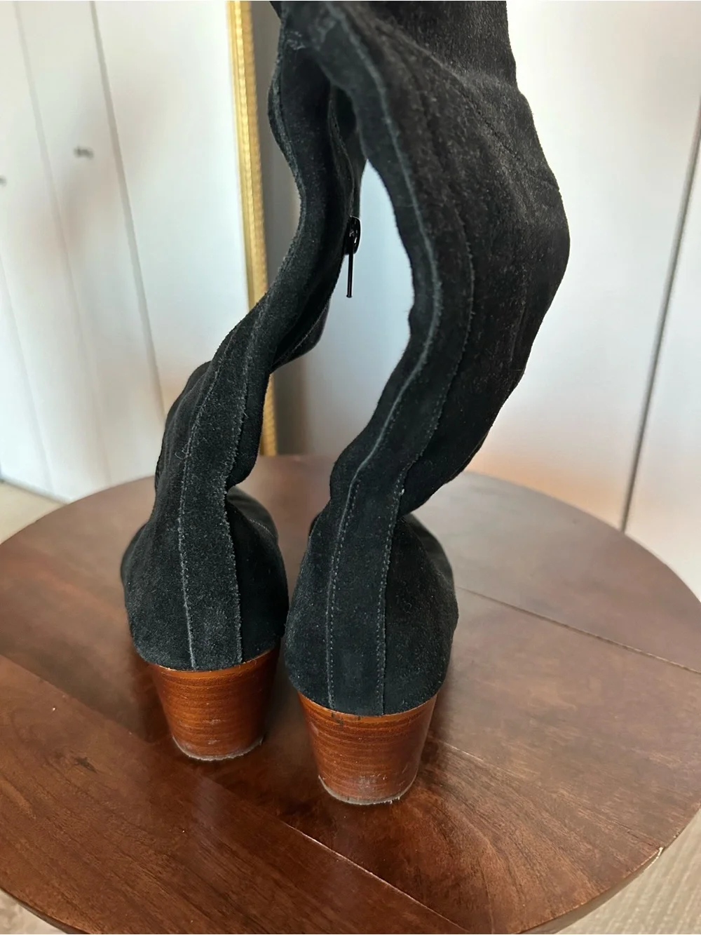 Black Suede Knee-High Boots - Classic Women's Riding Style